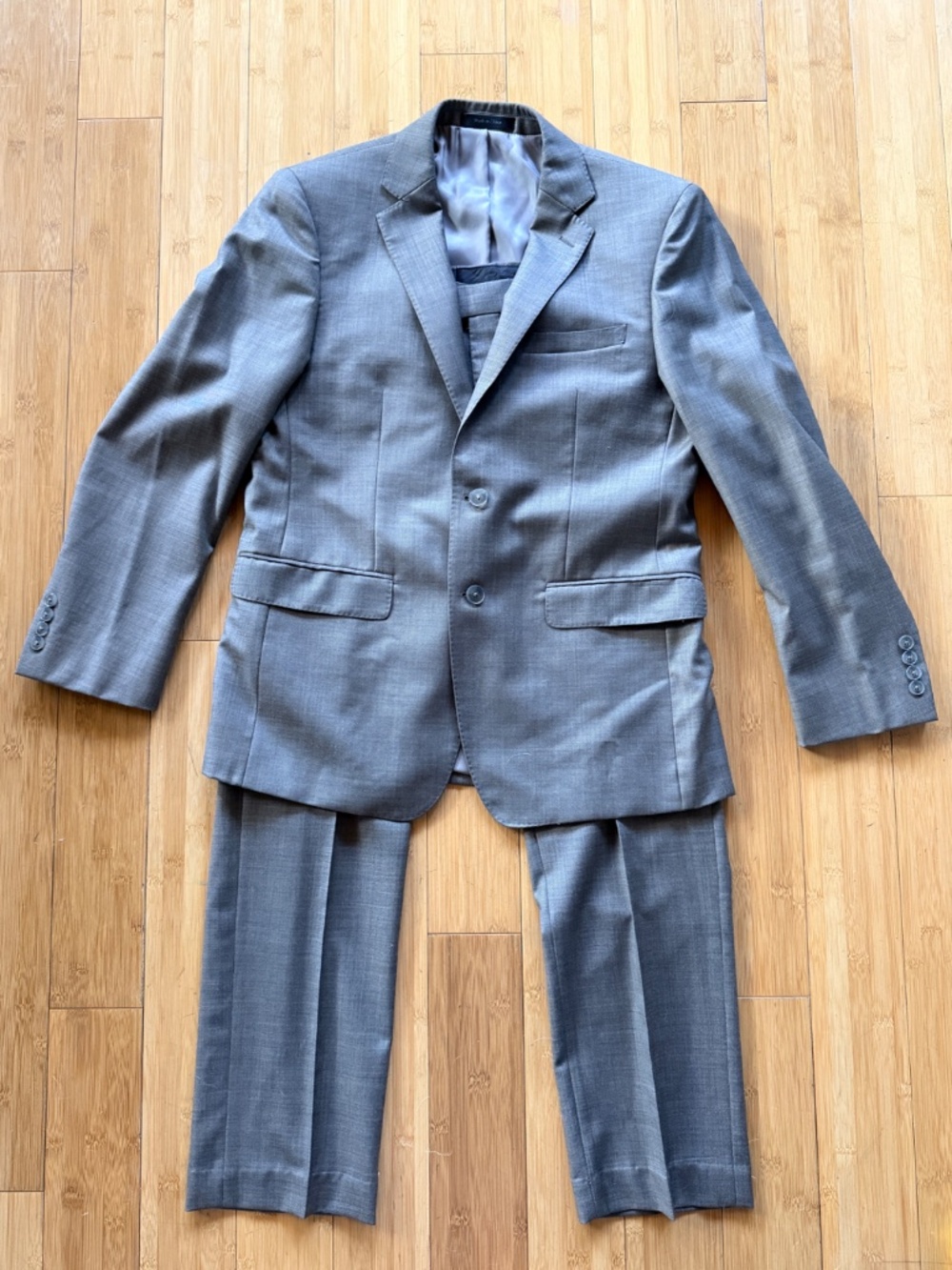 Calvin Klein Neutral Taupe Wool Men's Suit 40S/32 Jacket Like New Pockets Sewn